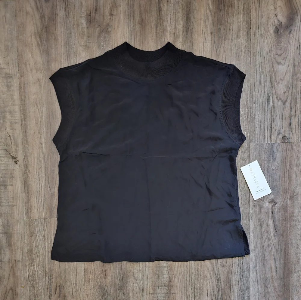 NWT Athleta Silk Hybrid Tee Black - Picture 2 of 10